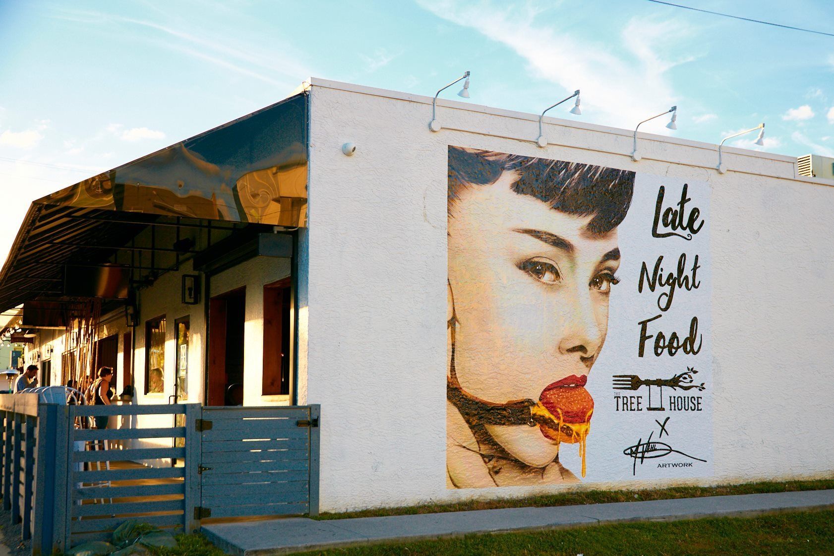 Building with Audrey Hepburn mural,