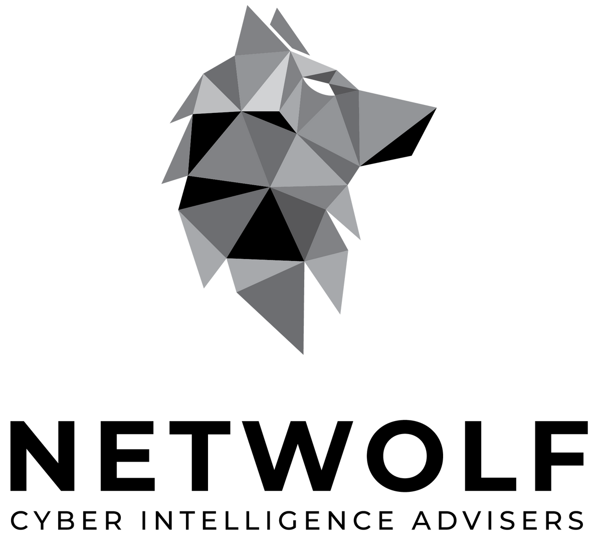 Geometric wolf head logo above the text
