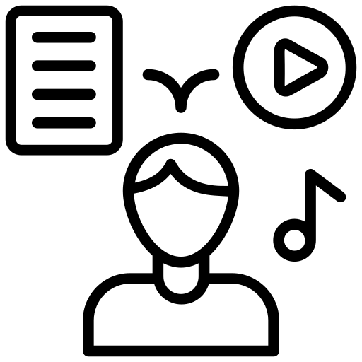Quotation mark icon with a speech bubble containing four lines of text.