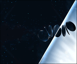 Glossy black spheres floating beside a glowing blue planet against a starry space background