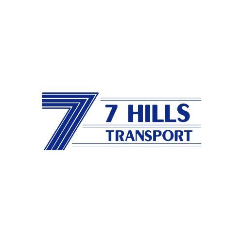Logo for 7 Hills Transport: Blue stylized number 7 and text on a white background.