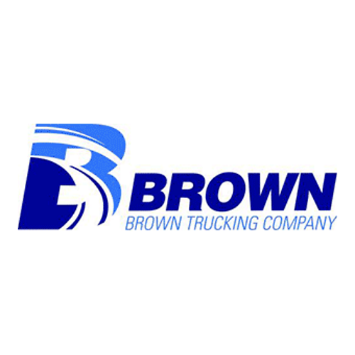 Blue and white Brown Trucking Company logo featuring the letter 