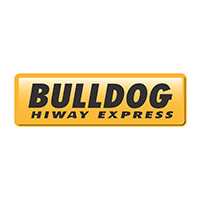 Bulldog Hiway Express logo: black text on a yellow, rectangular background.