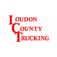 Red text logo for Loudon County Trucking.