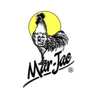 Mar-Jac logo: Rooster in front of a yellow circle, with 