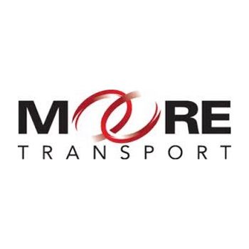 Logo for More Transport: black text, with red intertwined shapes. 