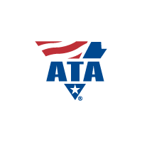 ATA logo with a blue map outline, red and white stripes, and the letters 
