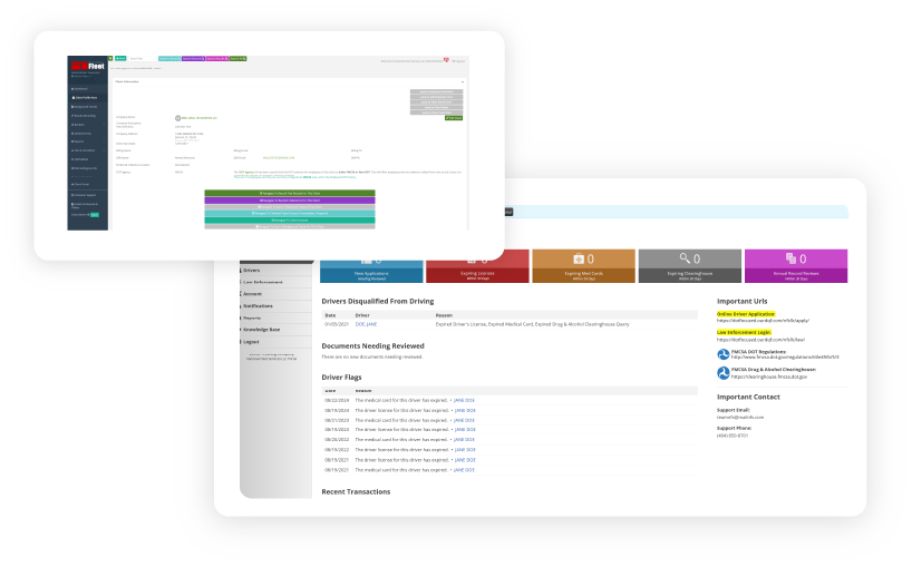 Two screens showing a dashboard with data visualization and a calendar interface.