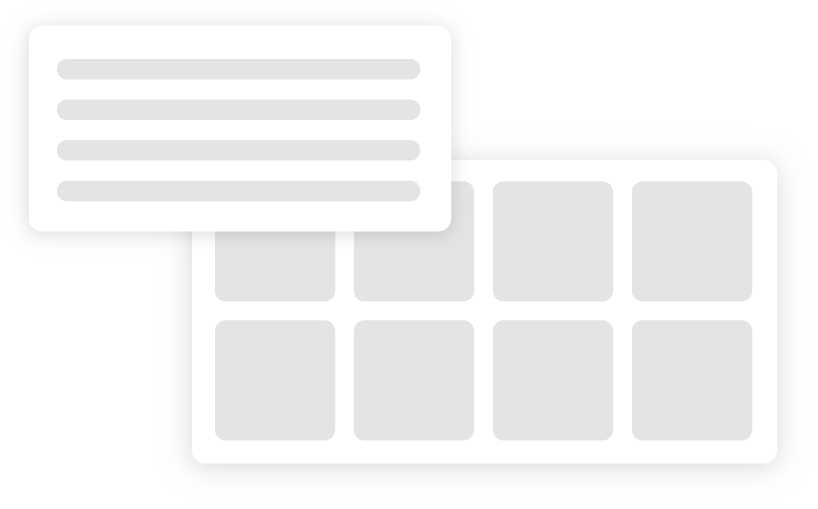 Layout examples: a list and a grid of content boxes.