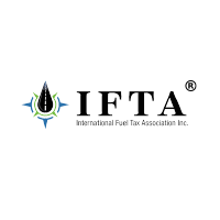 IFTA logo: A road within a compass and the letters IFTA. Text 