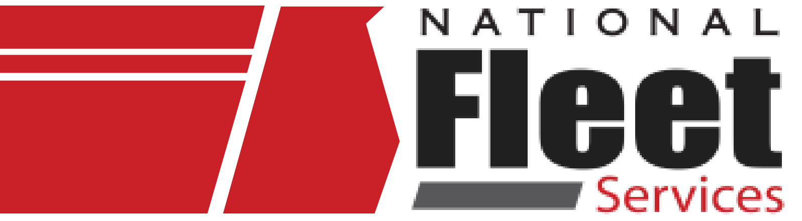 Logo for National Fleet Services. Red and white graphic with text 