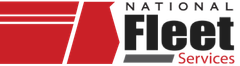 Logo for National Fleet Services. Red and white graphic with text 