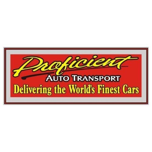 Proficient Auto Transport logo with red and gold text on a red background.