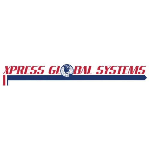 Xpress Global Systems logo with text over a blue bar, a globe, and an arrow.