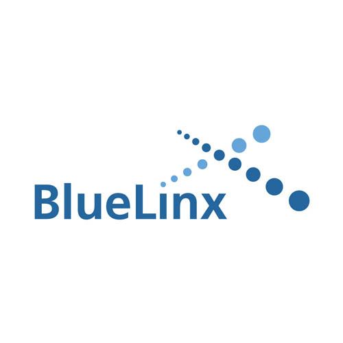 BlueLinx logo: Blue text with a dotted blue graphic forming an 