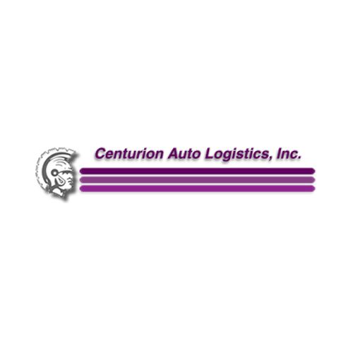 Logo for Centurion Auto Logistics, Inc.: a gray centurion helmet next to purple horizontal lines and text.