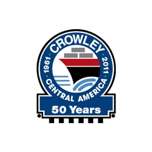 Crowley Central America 50th anniversary logo: ship in blue circle, 