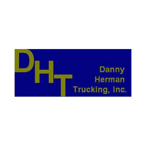 Blue and yellow logo for Danny Herman Trucking, Inc. with the initials 