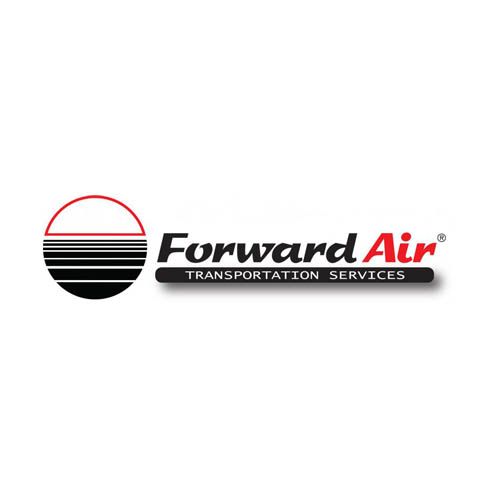 Logo for Forward Air Transportation Services: black and red text, a circular graphic with horizontal lines.