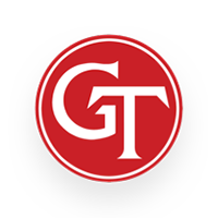 Red circle logo with white 