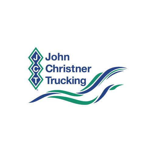 John Christner Trucking logo: green and blue abstract waves, text, and stacked diamonds.