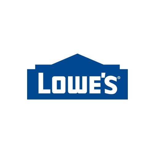 Lowe's logo: blue house-shaped frame with white text 