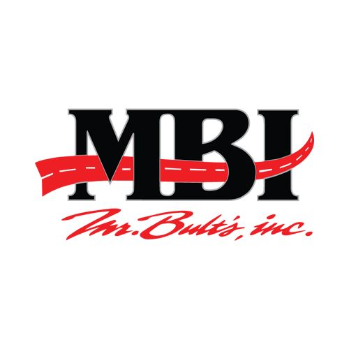 Black MBI text with a red road curving through it; 