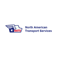 Logo of North American Transport Services: blue and white truck silhouette with wings, red 