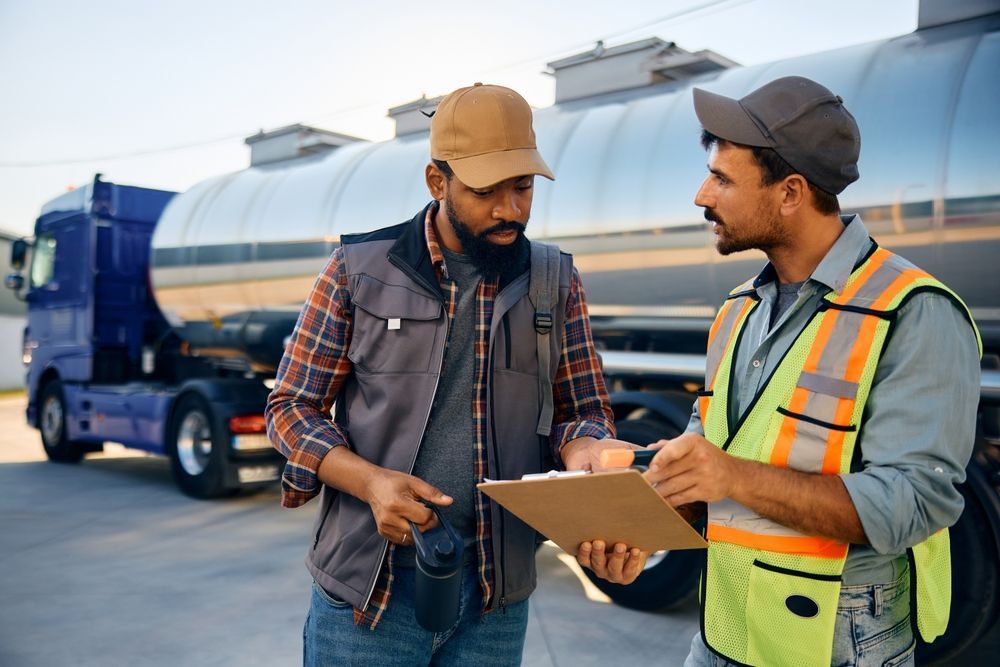 Two people are going over the compliance drivers program.