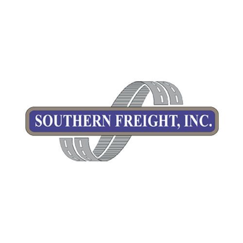 Southern Freight, Inc. logo: Blue rectangle with white text over intertwined gray roads forming a loop.