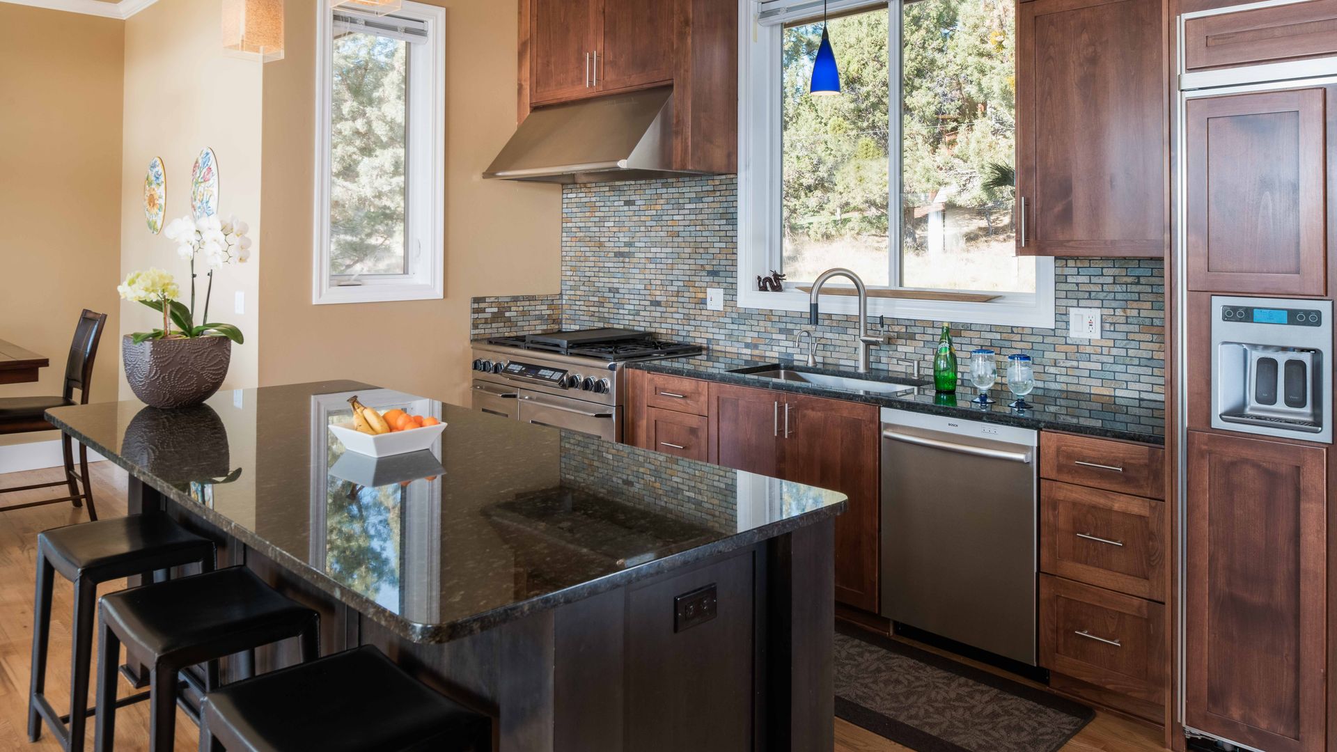kitchen with black counters