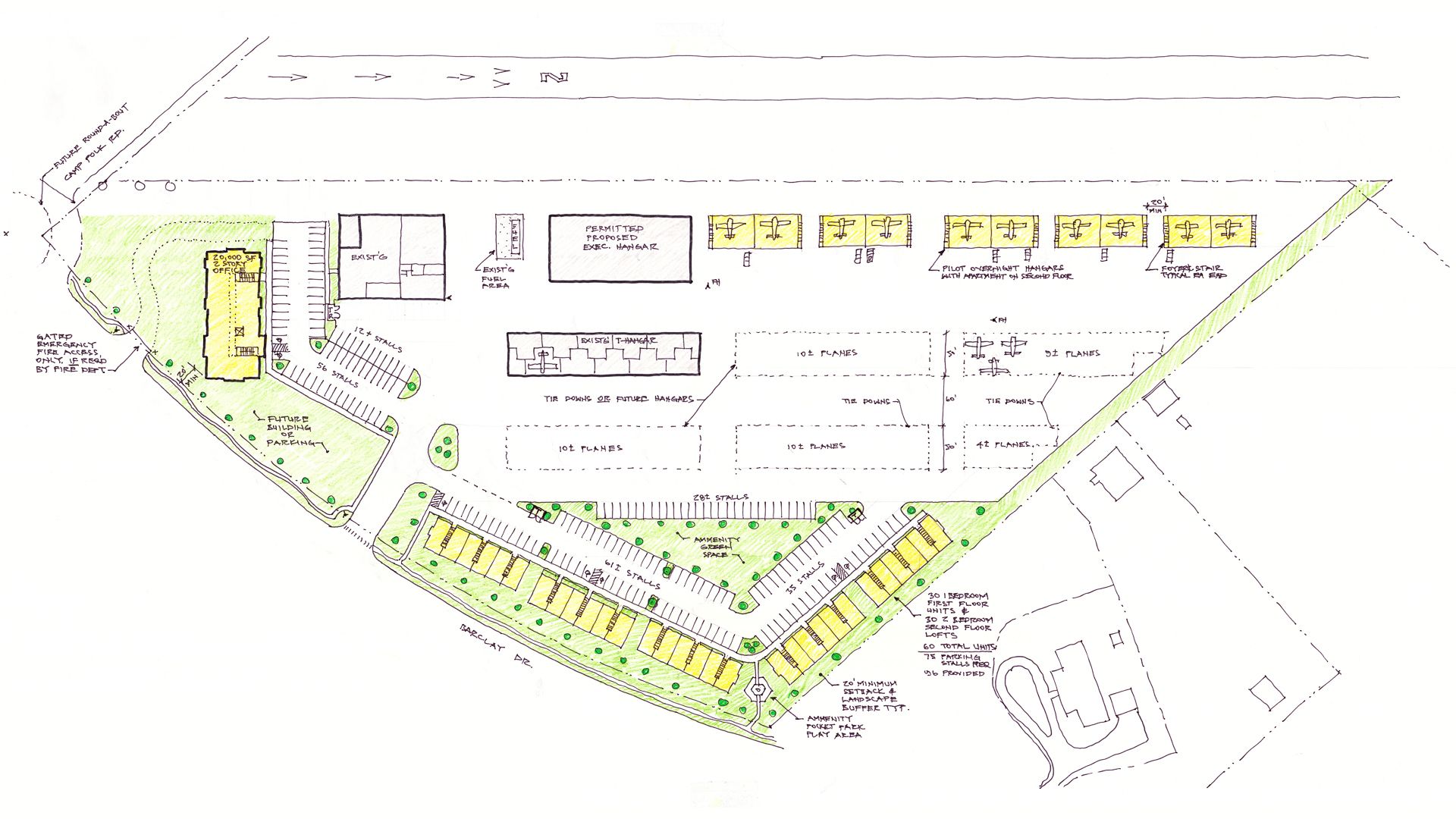 a black and white drawing of a residential area