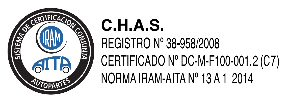 Logotipo de certificación C.H.A.S. con sello azul y texto en español sobre fondo blanco