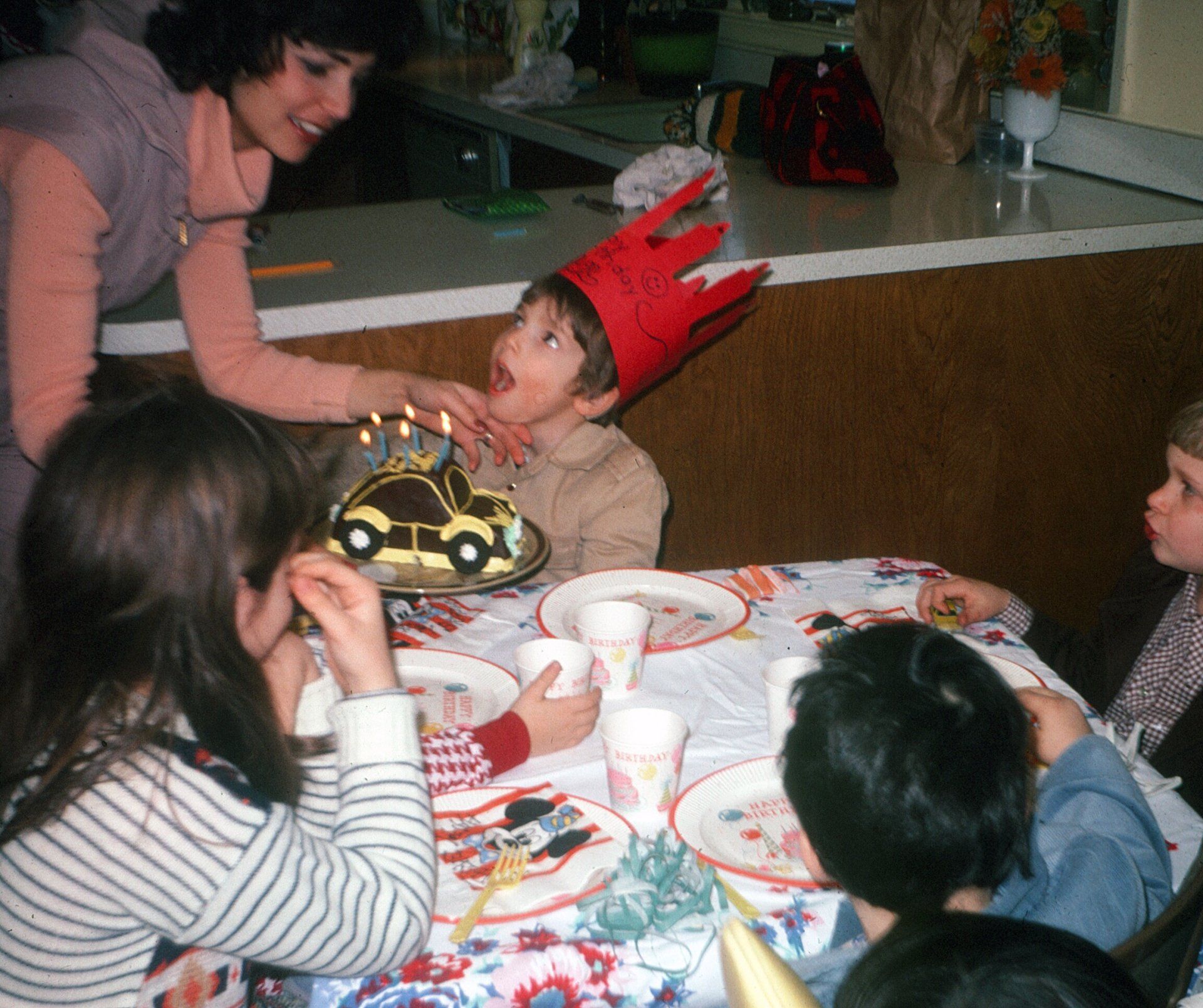 Mom surprising me on my 6th birthday.