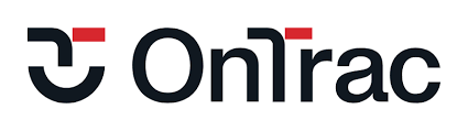 OnTrac logo: Black text with a stylized O symbol with a red accent.