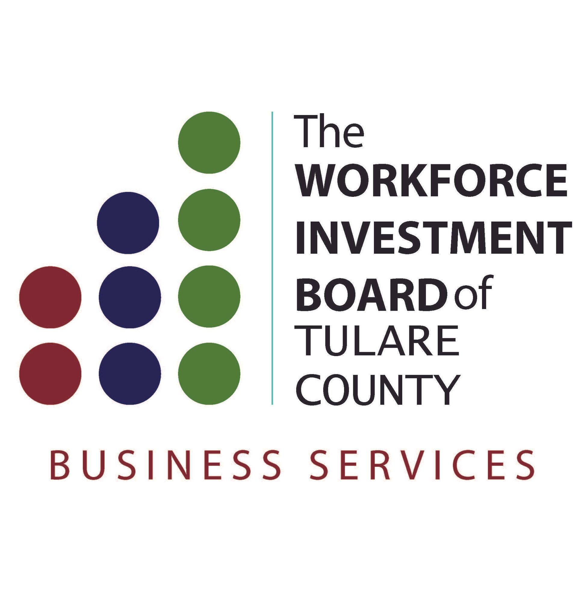 Logo of The Workforce Investment Board of Tulare County; colorful dots next to text: 