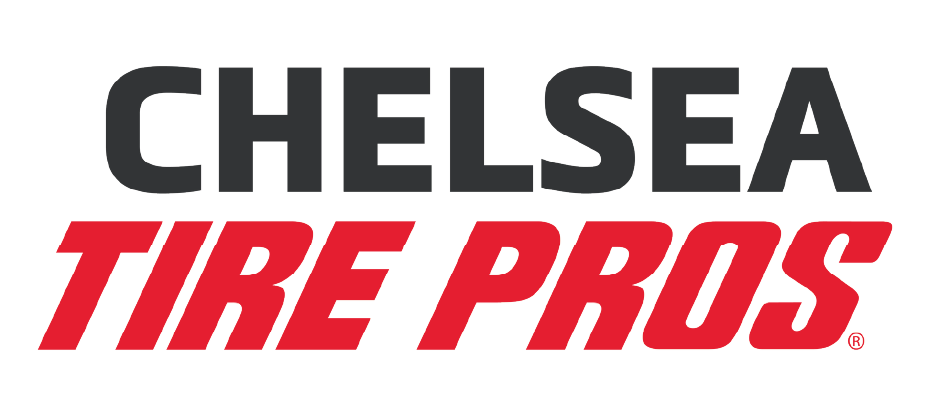 Chelsea Tire Pros logo in black and red italic text on a white background