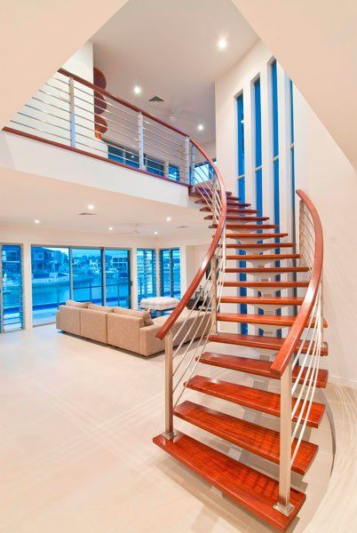 Wood Stairs in Living Room — South East Queensland — Upstairs