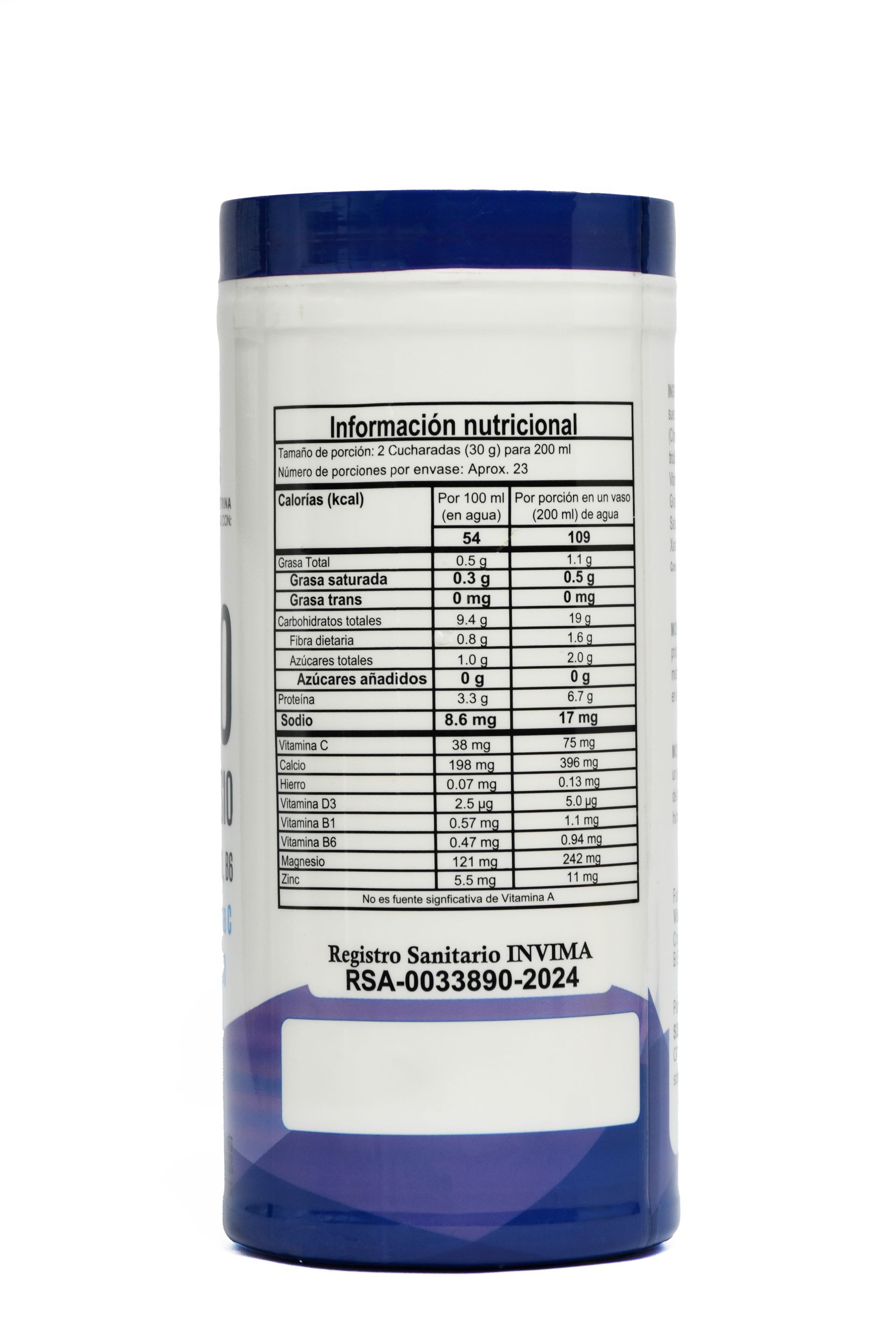 Un envase blanco de polvo Solpronat Flexart Plus con la marca en color azul, que contiene calcio, magnesio y vitaminas.