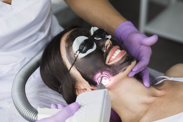A Woman Is Getting A Charcoal Mask On Her Face — Advanced Cosmetic & Beauty Clinic in Bundaberg South, QLD