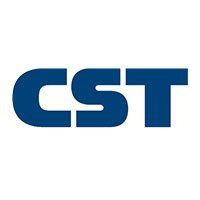 The cst logo is blue and white on a white background.