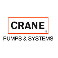 The logo for crane pumps and systems is black and orange.
