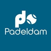 Een logo voor padeldam met een tennisbal in het midden.