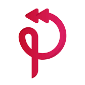 Een rode letter p met twee pijlen die in tegengestelde richtingen wijzen.