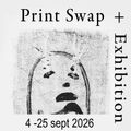 Print Swap + Exhibition poster with monochrome face illustration, Sept. 4–25, 2026