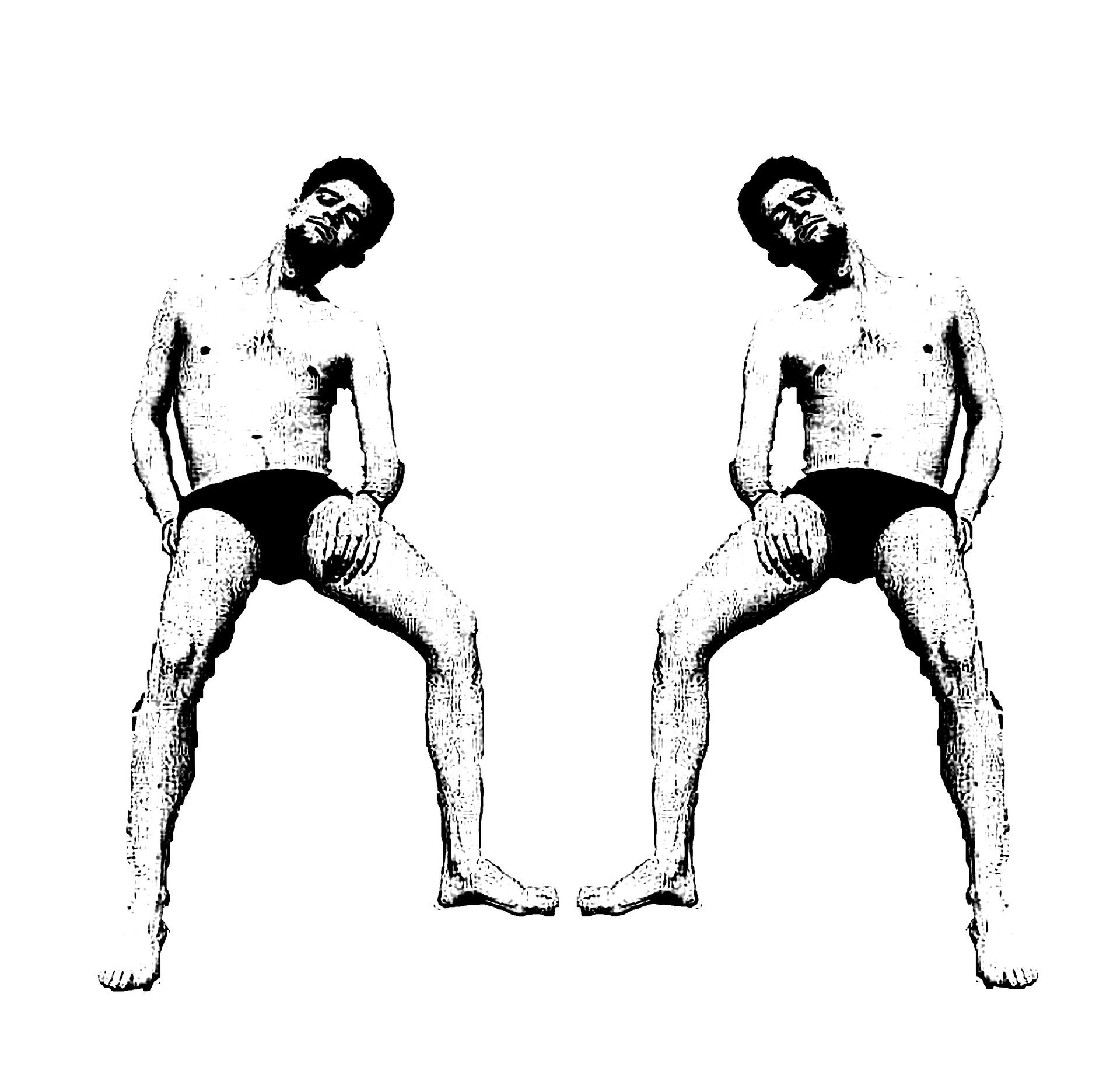 a black and white drawing of two gay men standing next to each other