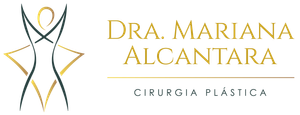 Logo for Dra. Mariana Alcantara Cirurgia Plástica in gold and gray on white background