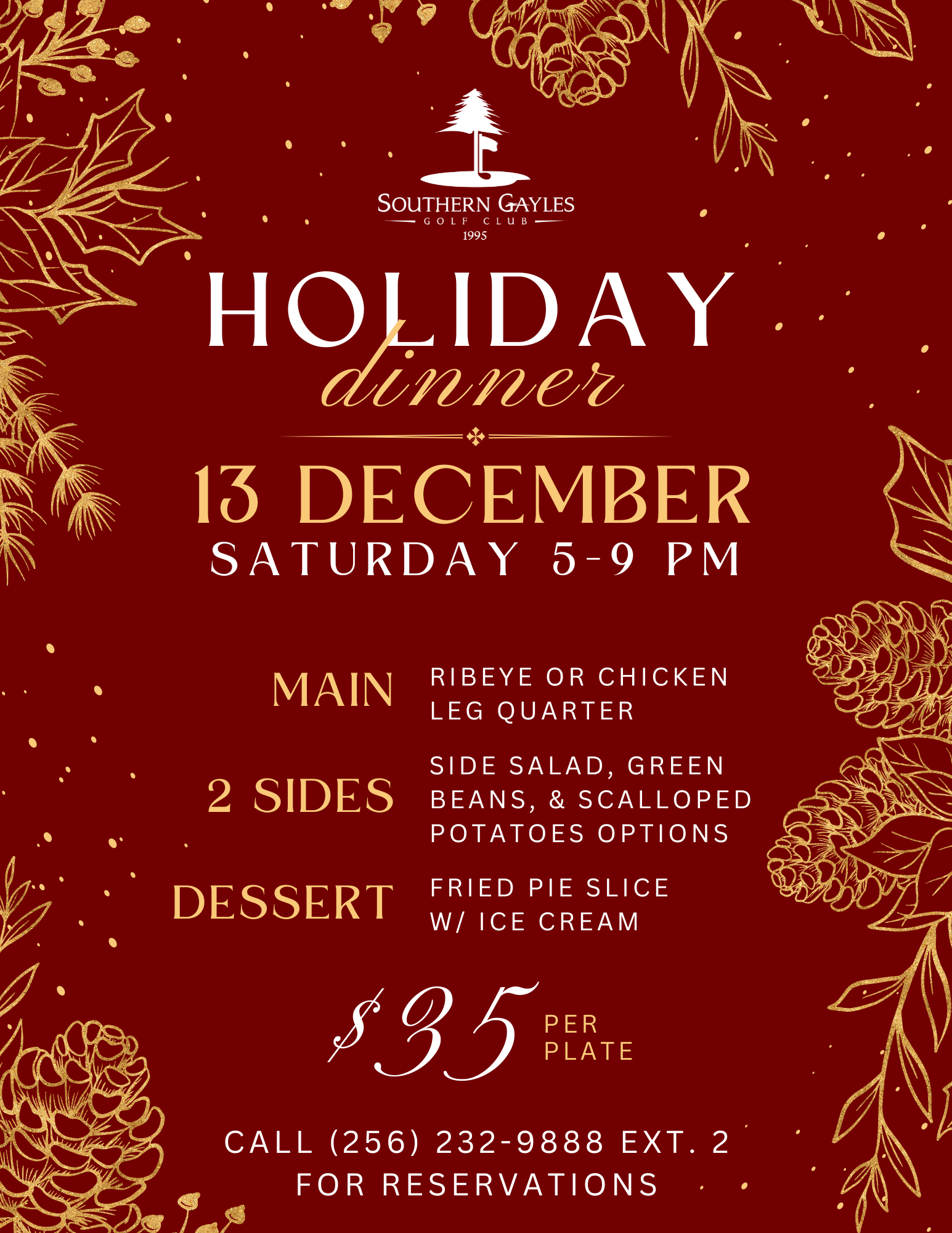Holiday dinner flyer: Southern Gardens restaurant.
