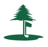 A silhouette of a tree and a golf ball on a golf course.