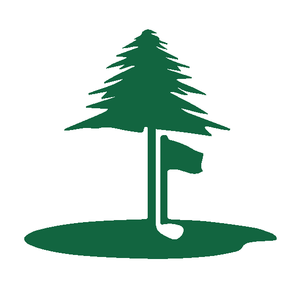 A silhouette of a tree and a golf ball on a golf course.